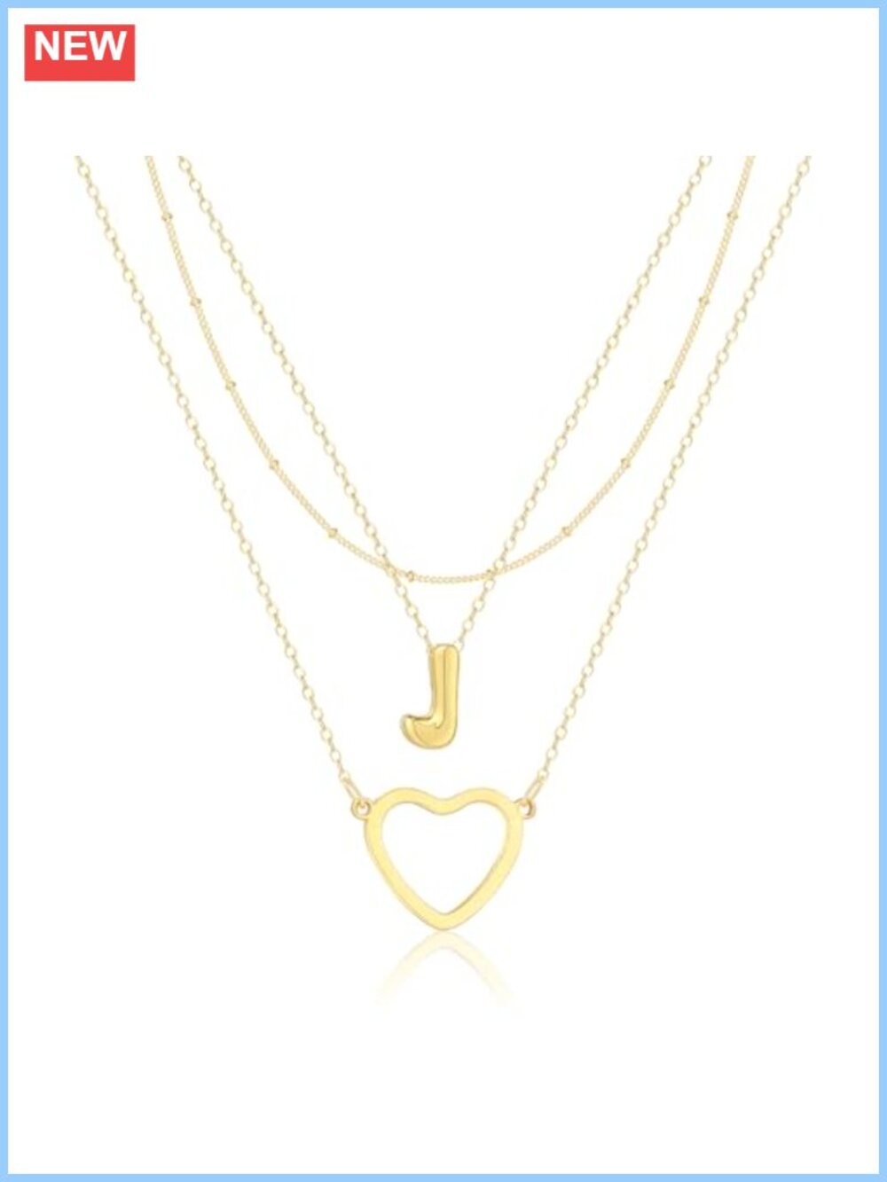 14K Gold Plated Layering Initial Necklace with Heart Pendant, Choker, Stackable